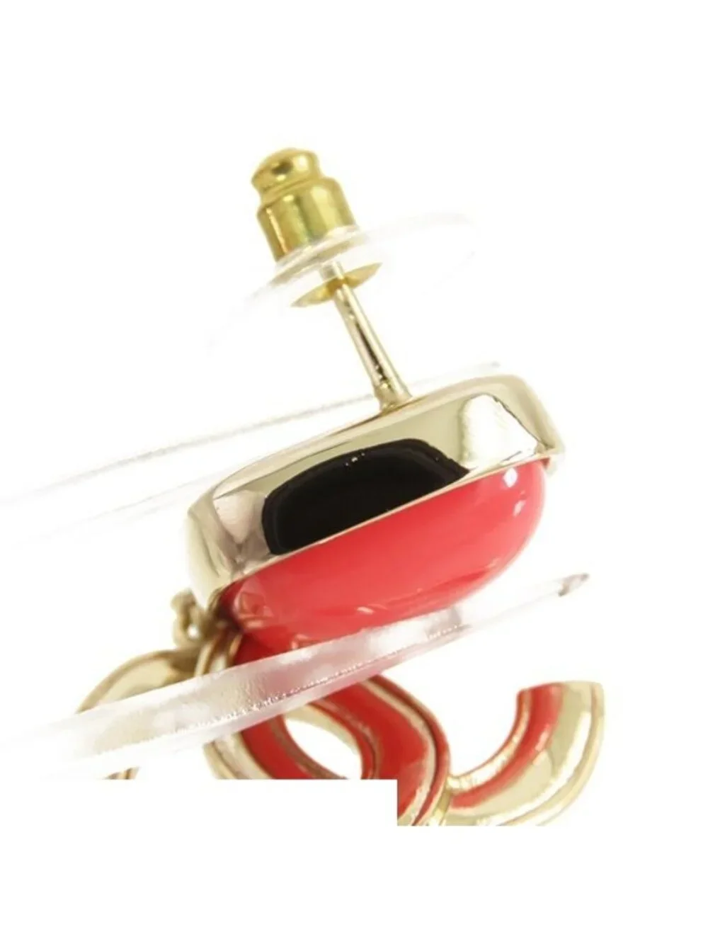 Chanel Earrings Gold Red Metal CC Logo